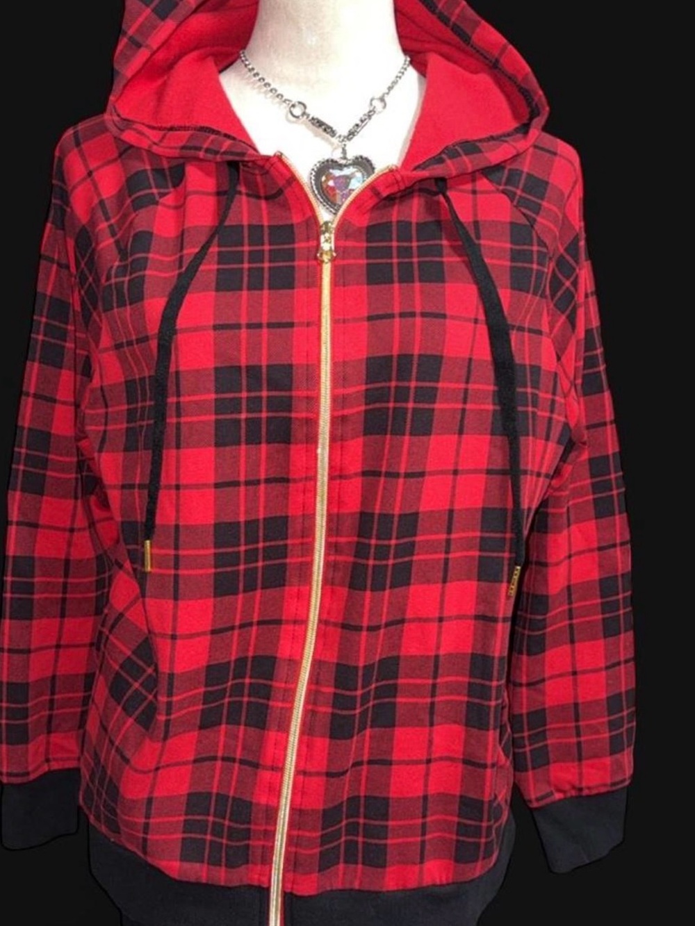 PINK Victoria's Secret Red & Black Plaid Hooded Zip-Up